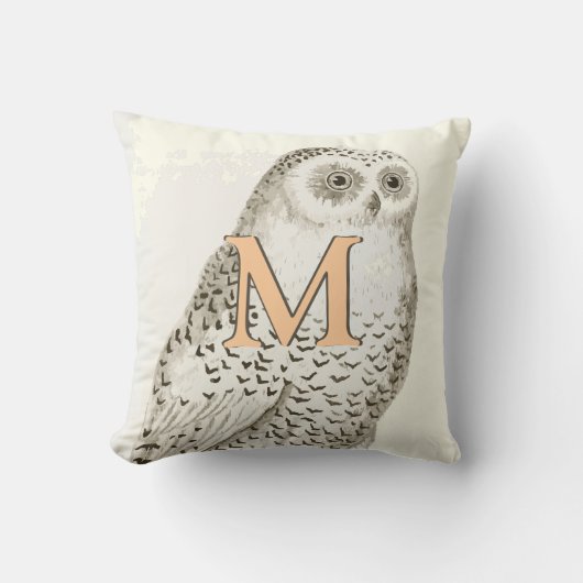 Peach Monogram Beauful  Snowy Owl Kussen (Voorkant)