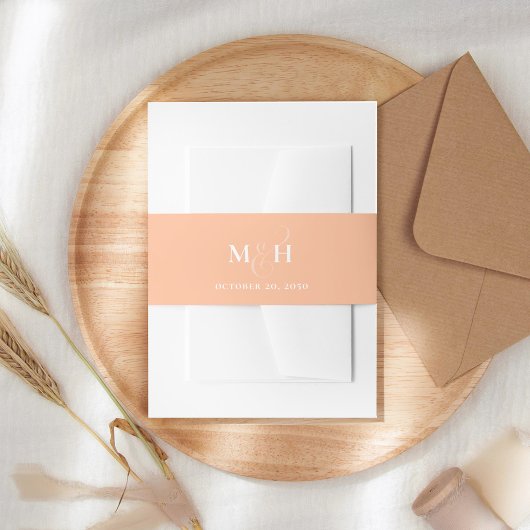 Peach Monogram bruiloft op maat Uitnodigingen Wikkel