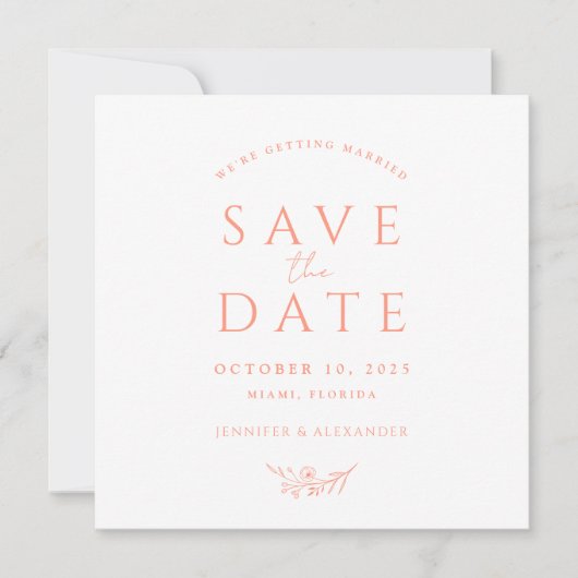 Peach Monogram Bruiloft Save The Date Kaart (Voorkant)
