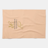 Peach Monogram Gold Gray Name Minimalist Stylish Theedoek (Horizontaal)