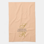 Peach Monogram Gold Gray Name Minimalist Stylish Theedoek (Verticaal)