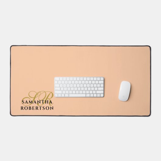 Peach Monogram Stylish Gold Black Minimalist Chic Bureaumat (Keyboard & Muis)
