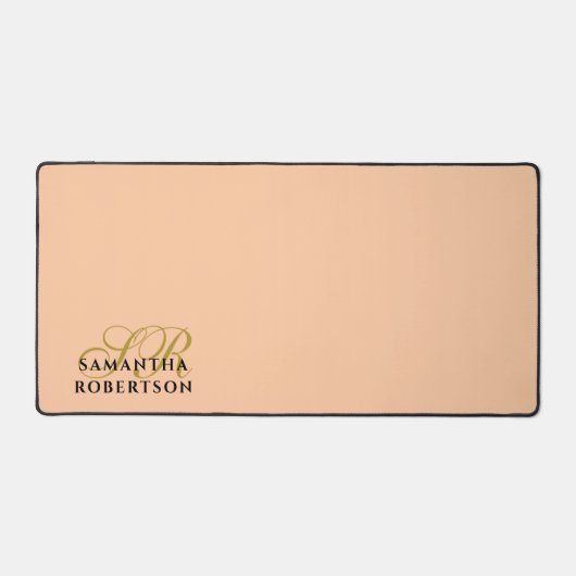 Peach Monogram Stylish Gold Black Minimalist Chic Bureaumat (Voorkant)
