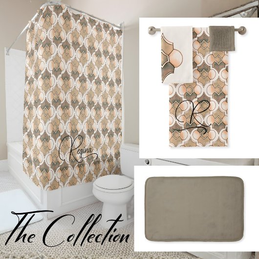 Peach Monogram Watercolor Geometric Pattern  Bad Handdoek