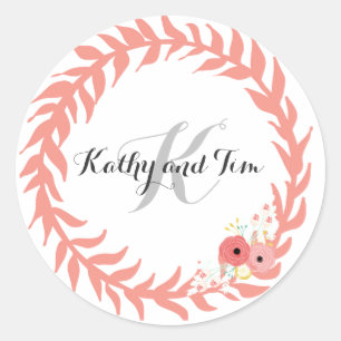 Peach Monogram Wedding Envelope zegels & Stickers