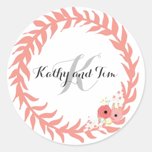 Peach Monogram Wedding Envelope zegels & Stickers (Voorkant)