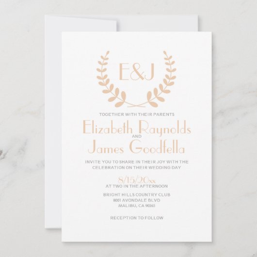 Peach Monogram Wedding Invitations Kaart (Voorkant)