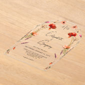 Peach Monogram Wildflower Wedding Acryl Uitnodigingen (Laagn)