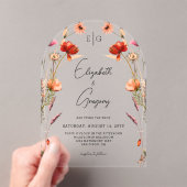 Peach Monogram Wildflower Wedding Acryl Uitnodigingen (Insitu (Draagbaar))