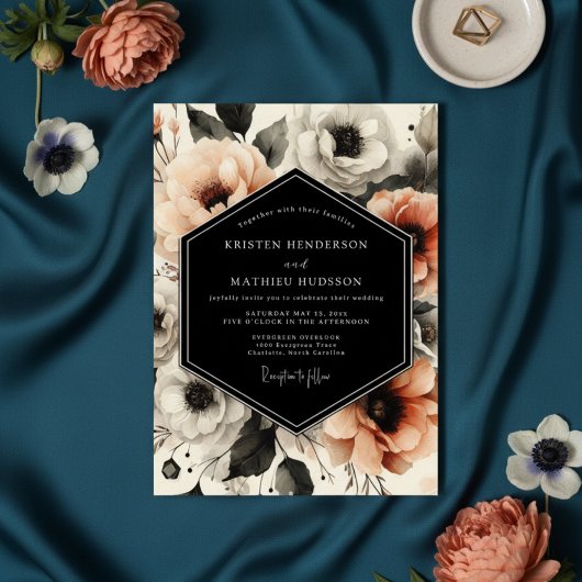 Peach Moody Bloom Bruiloft Kaart