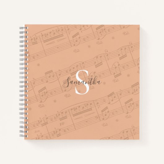 Peach Muziekblad Monogram Notitieboek (Voorkant)