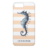 Peach Nautical Seahorse gepersonaliseerd monogram Case-Mate iPhone Case (Achterkant)
