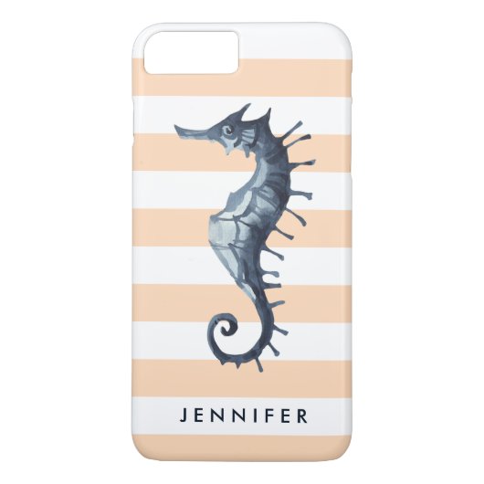 Peach Nautical Seahorse gepersonaliseerd monogram Case-Mate iPhone Case (Achterkant)