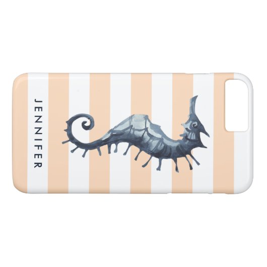 Peach Nautical Seahorse gepersonaliseerd monogram Case-Mate iPhone Case (Achterkant (Horizontaal))