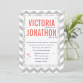 Peach Navy and Grey Zig Zag Typography Wedding Kaart (Staand voorkant)
