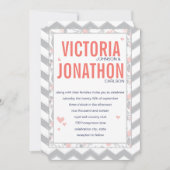 Peach Navy and Grey Zig Zag Typography Wedding Kaart (Voorkant)