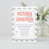Peach Navy and Grey Zig Zag Typography Wedding Kaart (Staand voorkant)