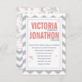 Peach Navy and Grey Zig Zag Typography Wedding Kaart (Voorkant / Achterkant)
