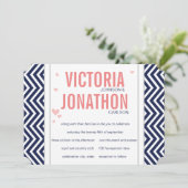 Peach Navy and Grey Zig Zag Typography Wedding Kaart (Staand voorkant)