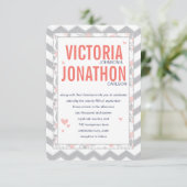 Peach Navy and Grey Zig Zag Typography Wedding Kaart (Staand voorkant)