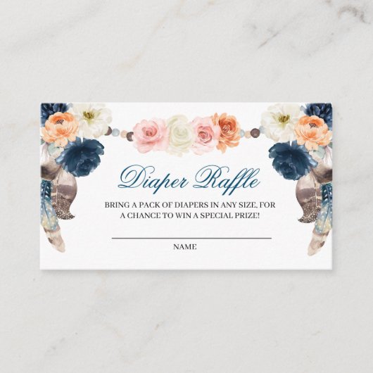 Peach Navy Boho Diaper Raffle Enclosure Card Informatiekaartje (Voorkant)
