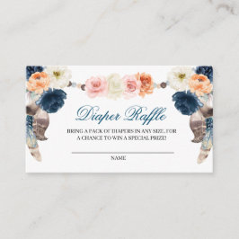 Peach Navy Boho Diaper Raffle Enclosure Card Informatiekaartje