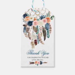 Peach Navy Boho Dreamcatcher Favor Tag Cadeaulabel