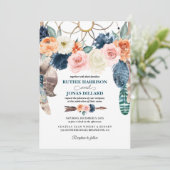 Peach Navy Boho Dreamcatcher Huwelijksuitnodiging Kaart (Staand voorkant)