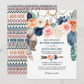 Peach Navy Boho Dreamcatcher Huwelijksuitnodiging Kaart (Voorkant / Achterkant)