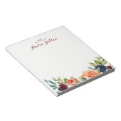 Peach Navy Floral Personalized Notepad Stationery Notitieblok (Schuin)