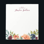 Peach Navy Floral Personalized Notepad Stationery Notitieblok<br><div class="desc">Meer  notebooks in de Little Bayleigh Store!</div>