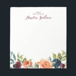Peach Navy Floral Personalized Notepad Stationery Notitieblok<br><div class="desc">Meer  notebooks in de Little Bayleigh Store!</div>