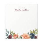 Peach Navy Floral Personalized Notepad Stationery Notitieblok (Voorkant)