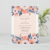 Peach Navy Illustrative Spring Wedding Kaart (Staand voorkant)