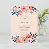 Peach Navy Romantic Spring Wedding Kaart (Staand voorkant)