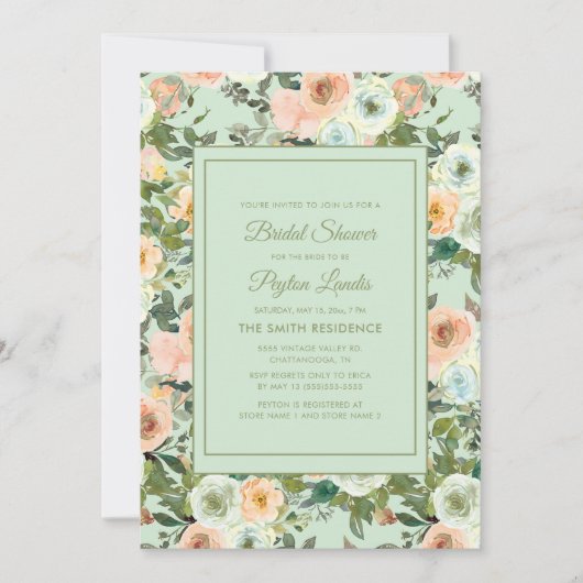 Peach Neo Mint Dusty Blue Floral Vrijgezellenfeest Kaart (Voorkant)