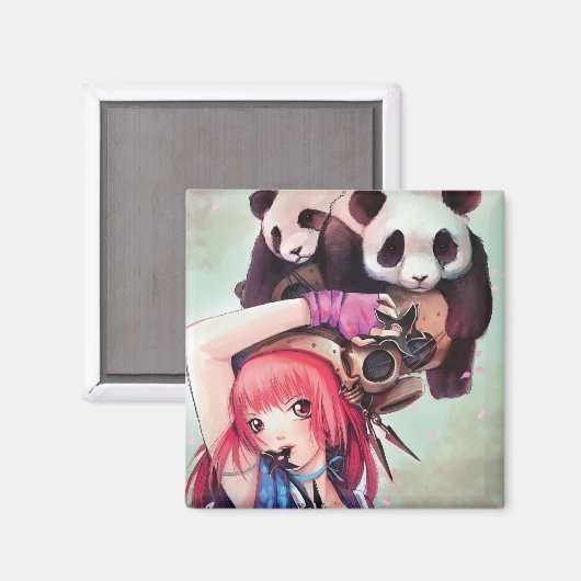 Peach Ninja Pandas Magnet (Voorkant / Achterkant)