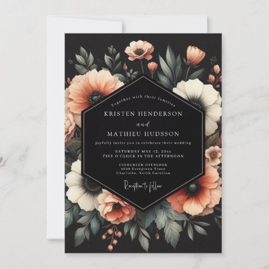 Peach Noir Bloom Wedding Kaart (Voorkant)