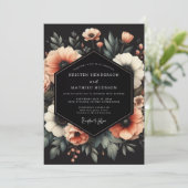 Peach Noir Bloom Wedding Kaart (Staand voorkant)