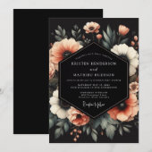 Peach Noir Bloom Wedding Kaart (Voorkant / Achterkant)