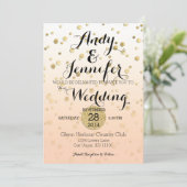 Peach ombré & Gold Confetti Wedding Invitation Kaart (Staand voorkant)