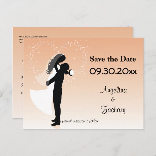 Peach Ombre Sla de datum van de Kaart van de trouw (Voorkant / Achterkant)