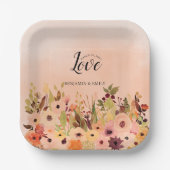 Peach Ombre Waterverf bloemenbruiloft Papieren Bordje (Voorkant)