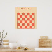 Peach Ongedateerd Geruit November Maandkalender Poster (Keuken)