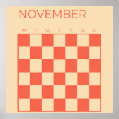 Peach Ongedateerd Geruit November Maandkalender Poster (Voorkant)