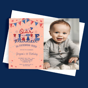 Peach onze kleine Firecracker 1e verjaardag foto Kaart