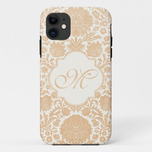 Peach, Orang Monogrammed Floral Damask Case-Mate iPhone Case (Achterkant)