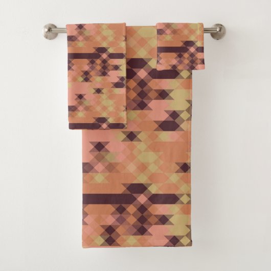 Peach orange burgundy yellow geometric bad handdoek (Insitu)