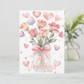 Peach orange rose jar Happy Valentines Day Feestdagenkaart (Staand voorkant)