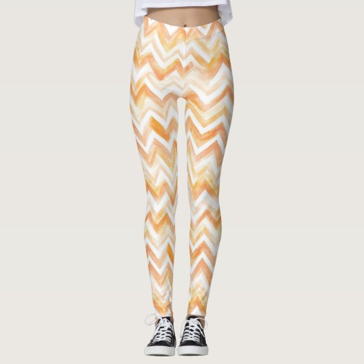 Peach Orange White Zigzag Stripes Leggings (Voorkant)